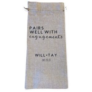 NWT Wool + Pepper Co. CUSTOM Engagement Gift Premium Burlap Wine Bag